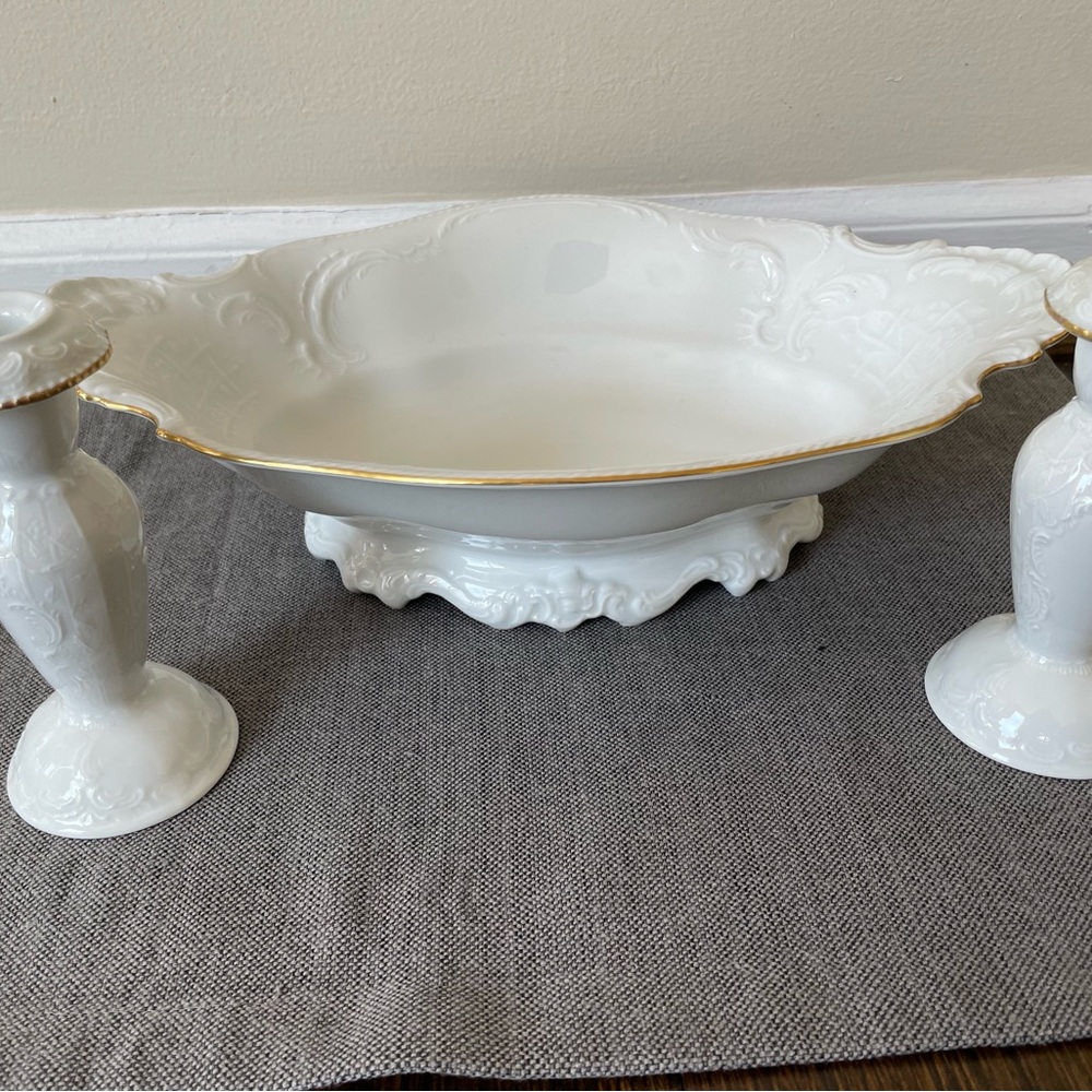 Classic Rose 13 &3/4” serving bowl & candle holder set; Rosenthal Group; Germany